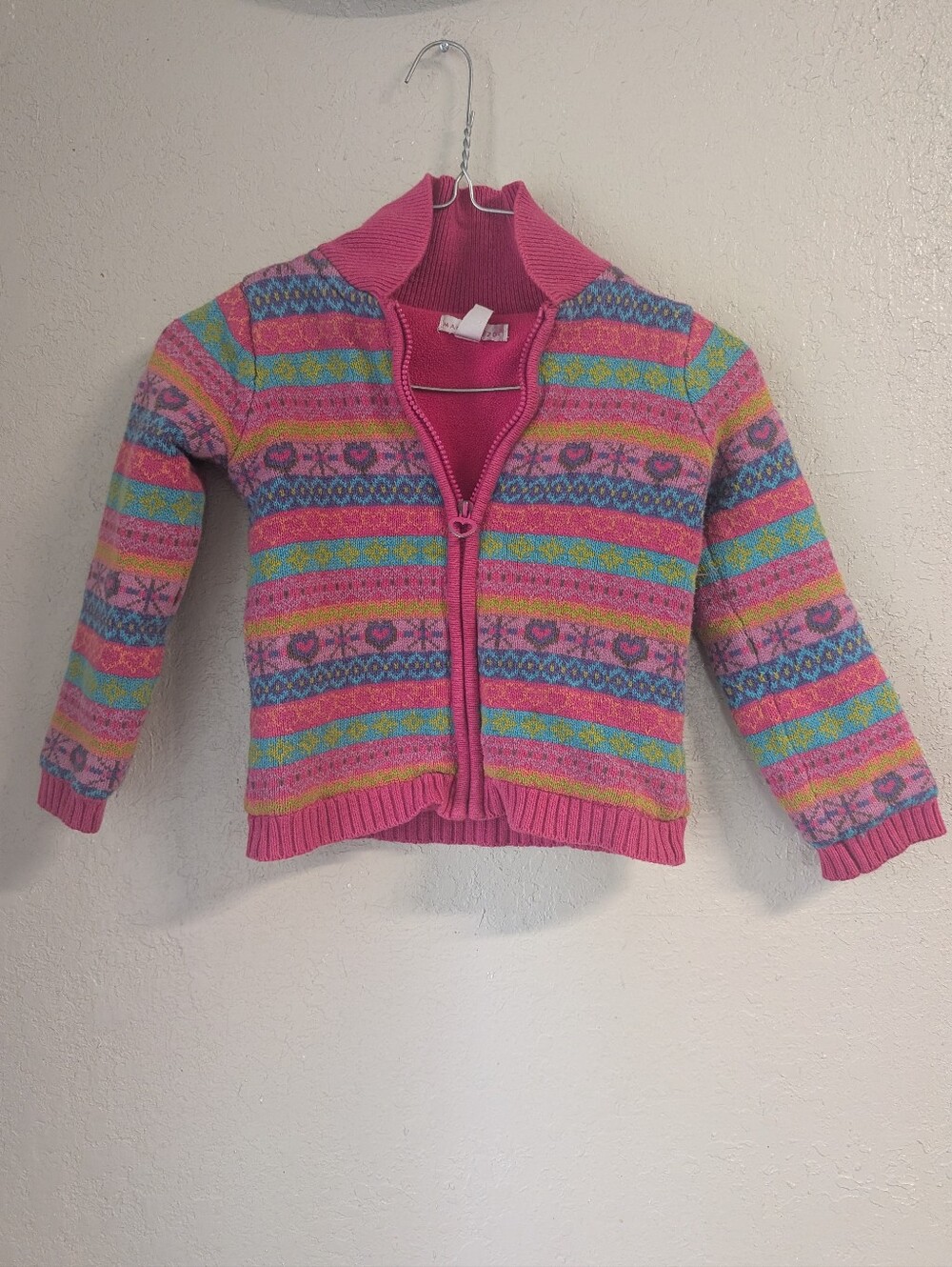 Maggie & Zoe Pink Multicolor Fair Isle Zip Sweater 6/7 Cottagecore Whimsy Twee